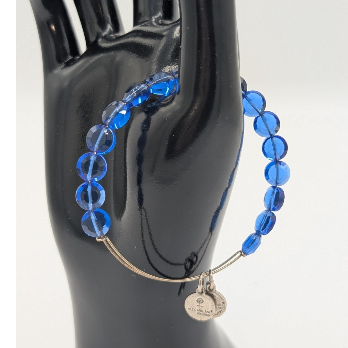 Alex and Ani Blue Faceted Crystal Bead Adjustable Wire Bangle Bracelet