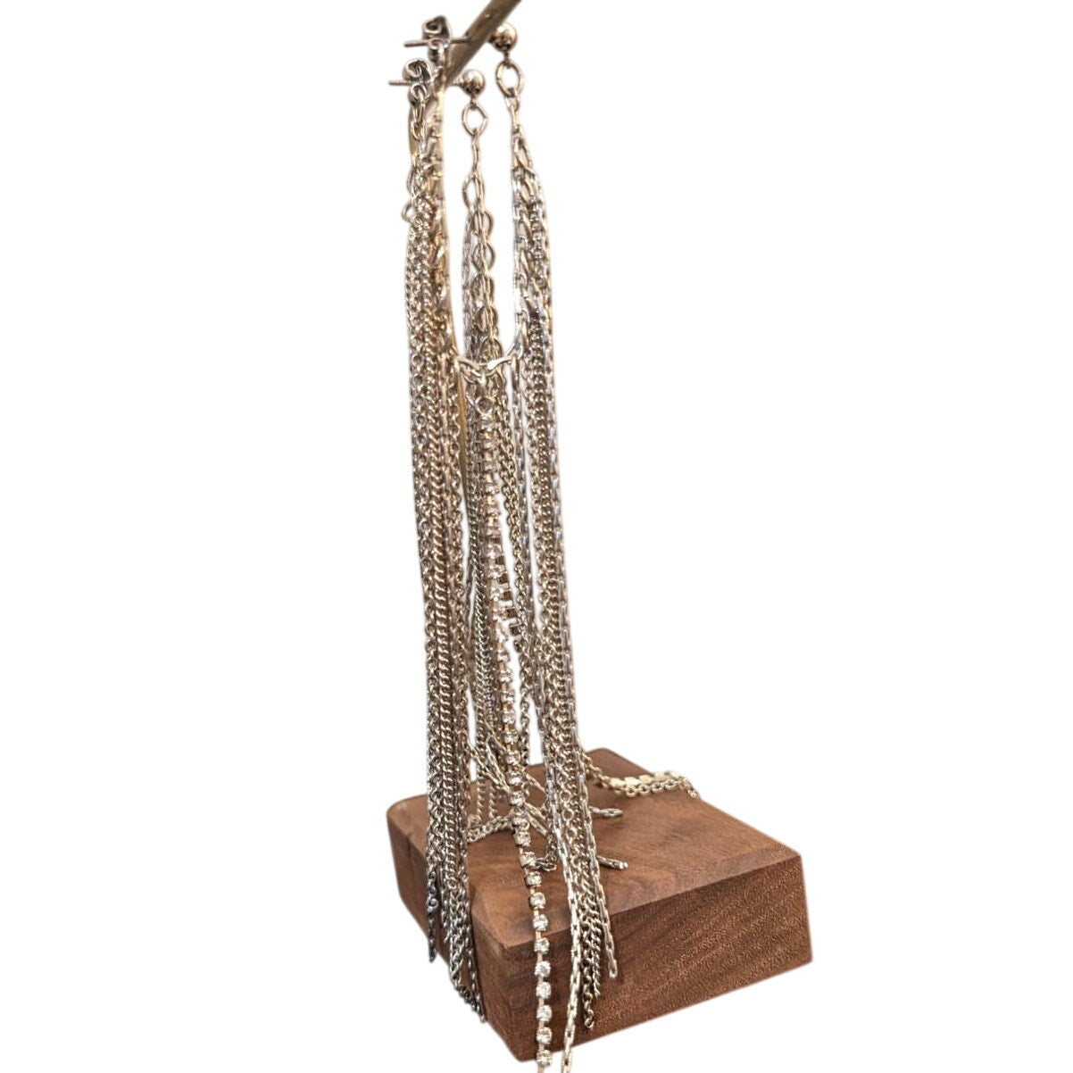 Silver Tone Long Strand Multi-Chain Post Earrings