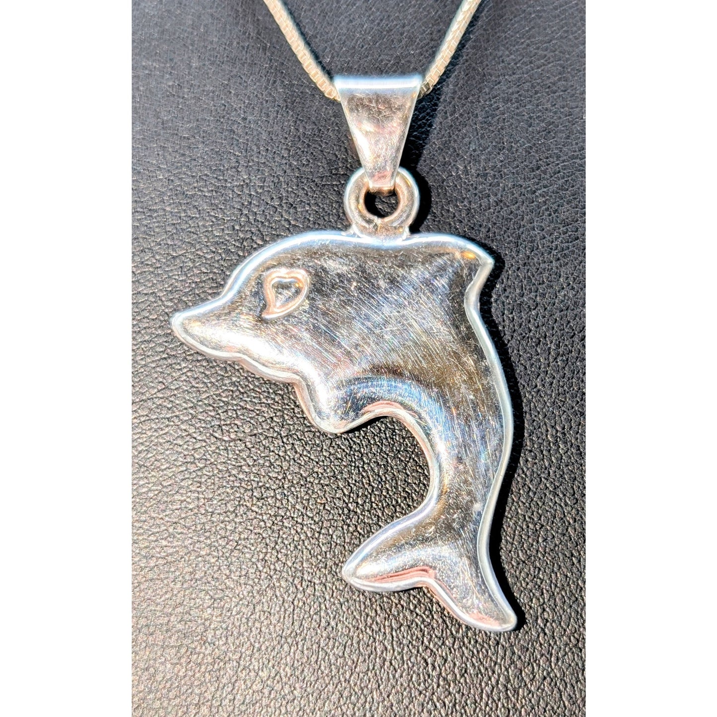 Rare VTG Signed Alunno and Stendardi 925 Sterling Large Dolphin Pendant Necklace