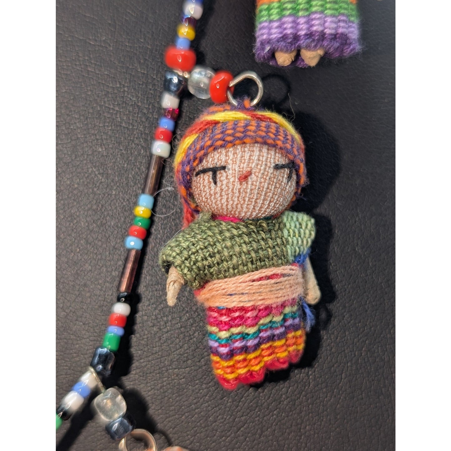 Handcrafted Guatemalan Worry Doll Seed Glass Bead 24.5" Necklace