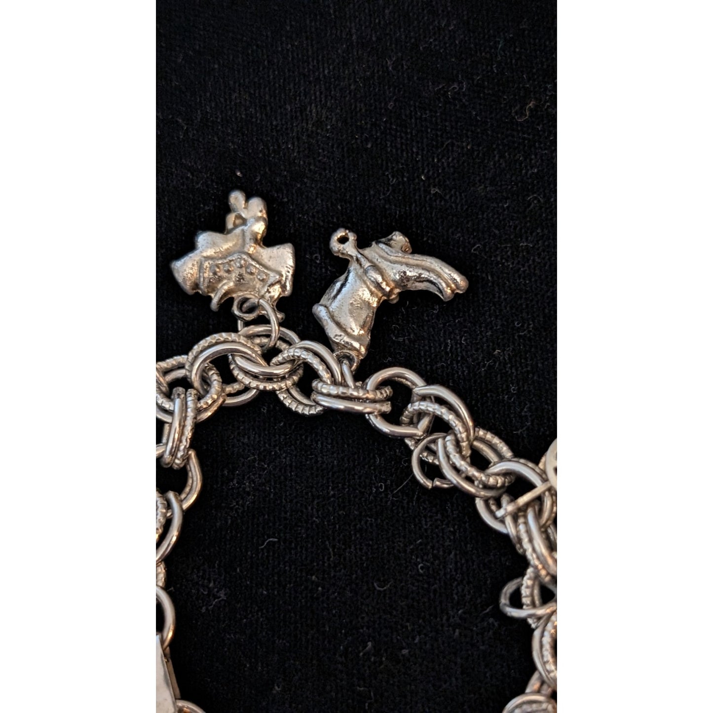 1930 Vintage Silver Plated Western Cowboy 3D Charm Bracelet W/ Foldover Clasp