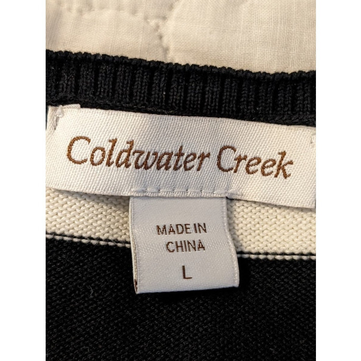 Coldwater Creek Black Cream Gray Plaid 3/4 Length Sleeve Cardigan Womens Sz L