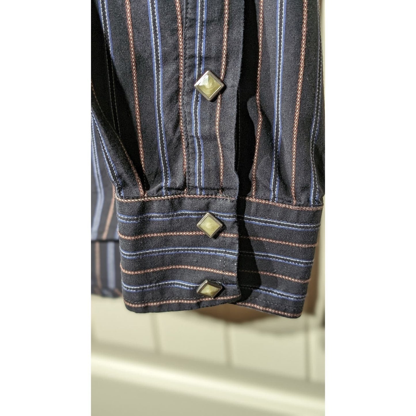 Vintage Larry Mahon Cowboy Collection Black Stripe Western Shirt Mens Sz XL