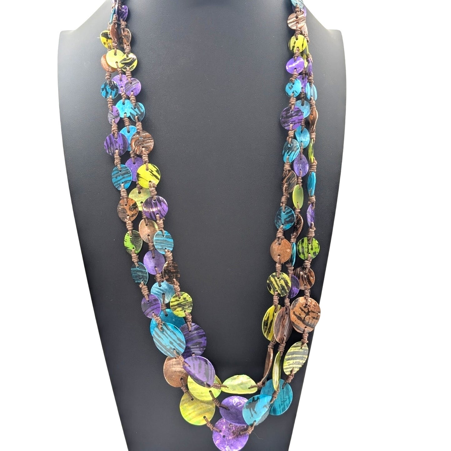 VTG Hand Strung Multi-Color Graduated Stripe Shell Corded Slip Over Necklace