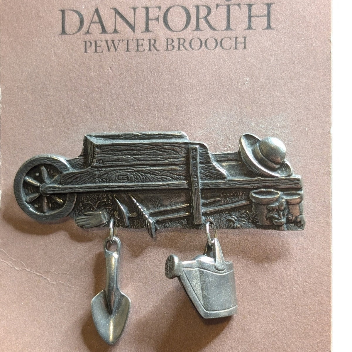 Danforth Pewterers Ltd. Made in Vermont Vtg Gardening Themed Pewter Brooch NWT