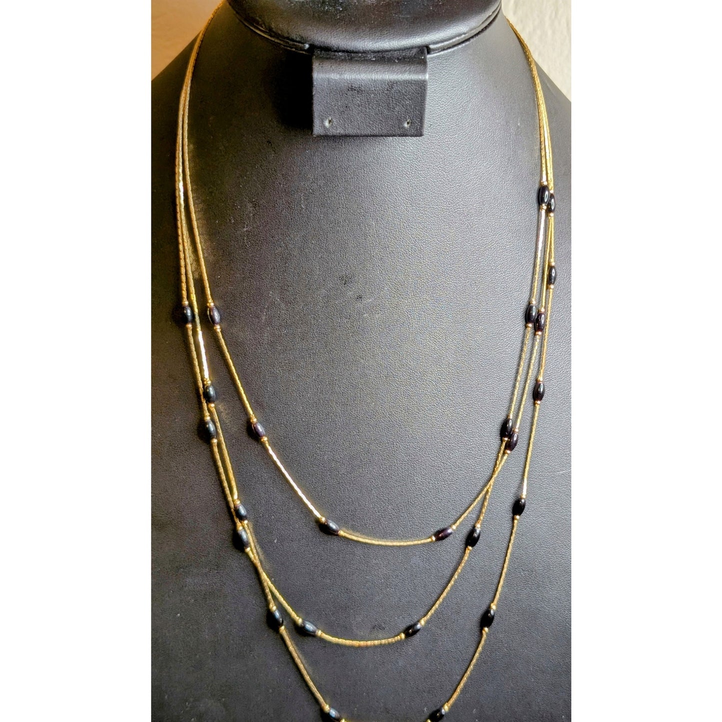 Lot of Two Vintage Black & Gold Chain Layered Necklaces