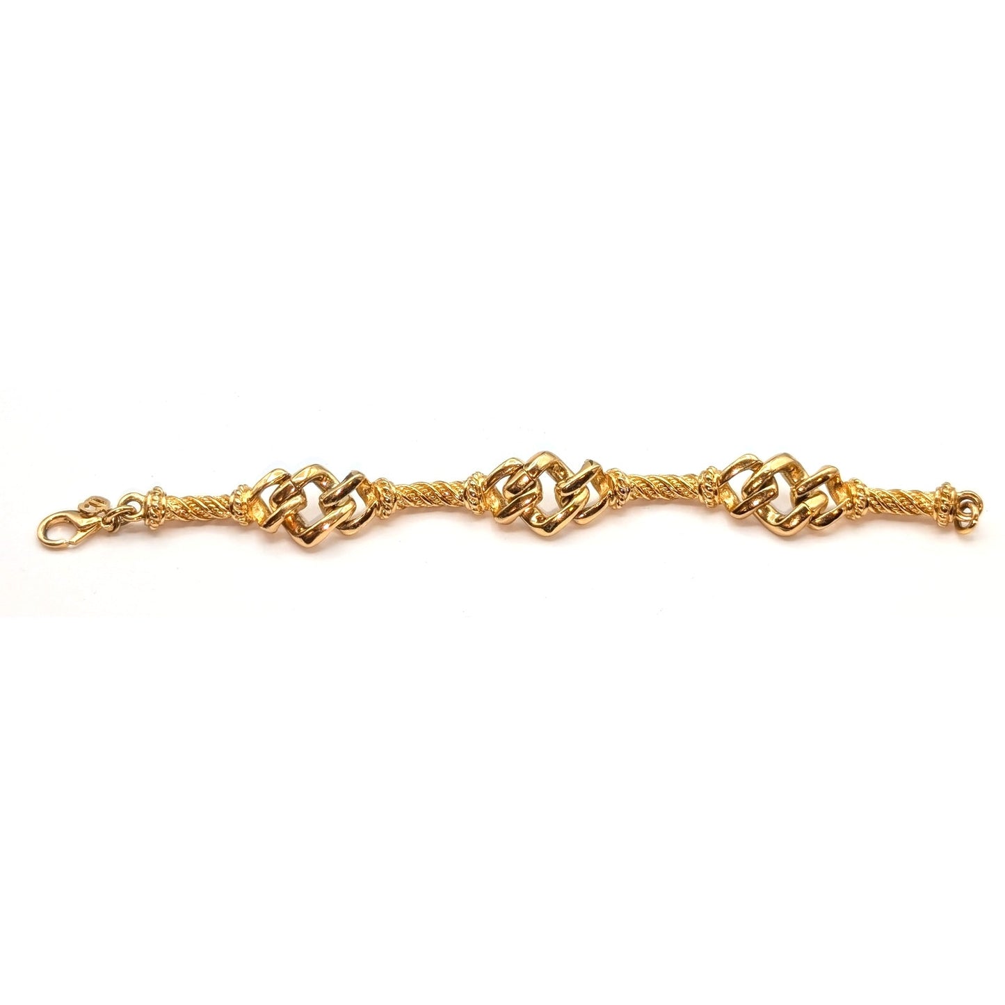 Christian Dior Vintage Gold Plated Twisted Link Crystal Accent Chain Bracelet
