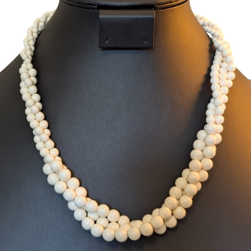 Vintage Graduated Cream Three-Strand Twisted Acrylic Bead Necklace