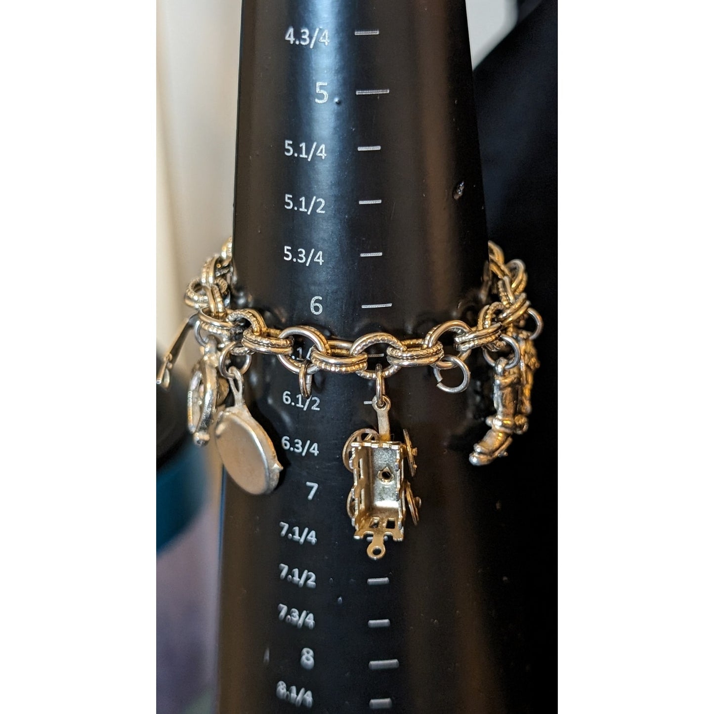 1930 Vintage Silver Plated Western Cowboy 3D Charm Bracelet W/ Foldover Clasp
