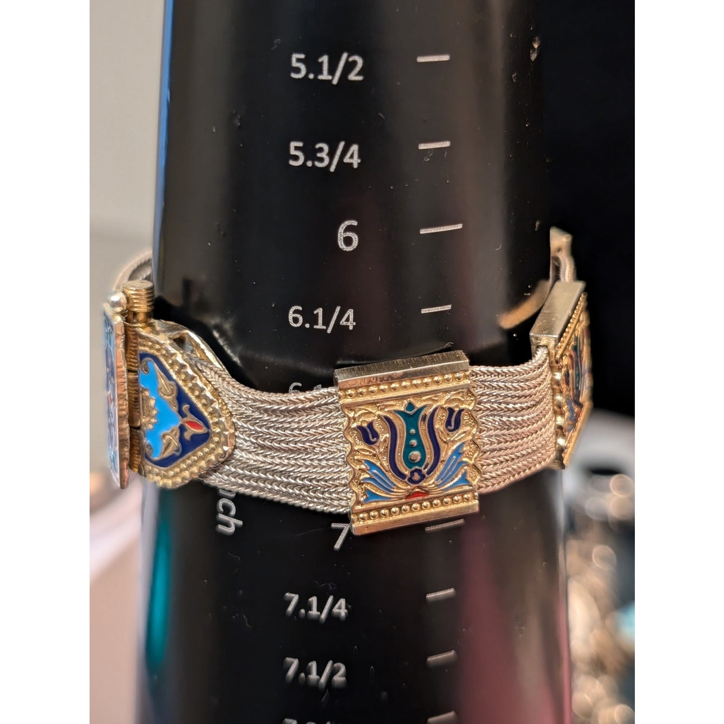 Vintage 925 Sterling Vermeil Enamel Turkish Foxtail Strands Bracelet