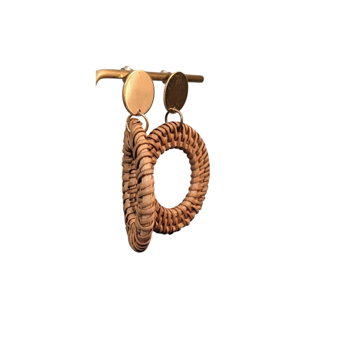 Gold Tone Dangle Rattan Post Earrings