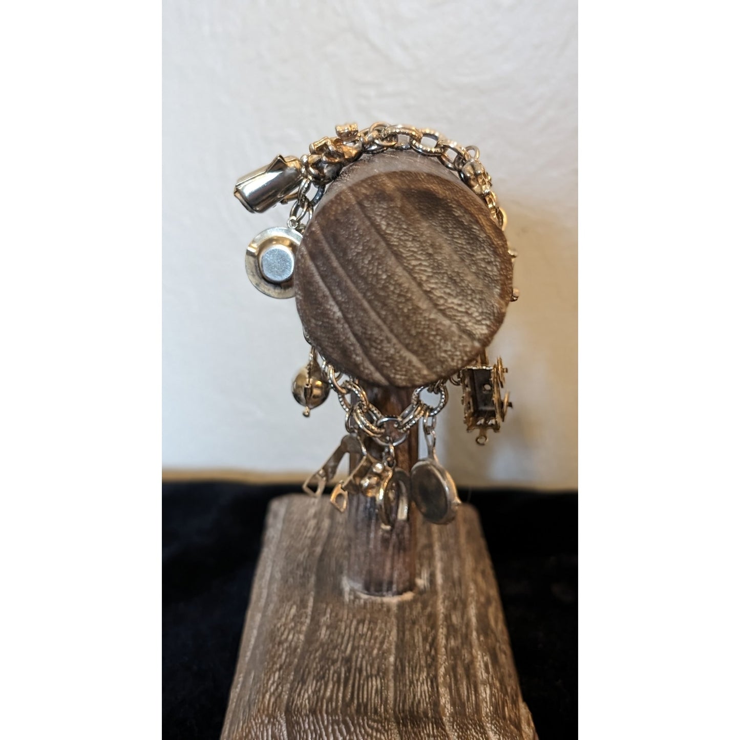 1930 Vintage Silver Plated Western Cowboy 3D Charm Bracelet W/ Foldover Clasp