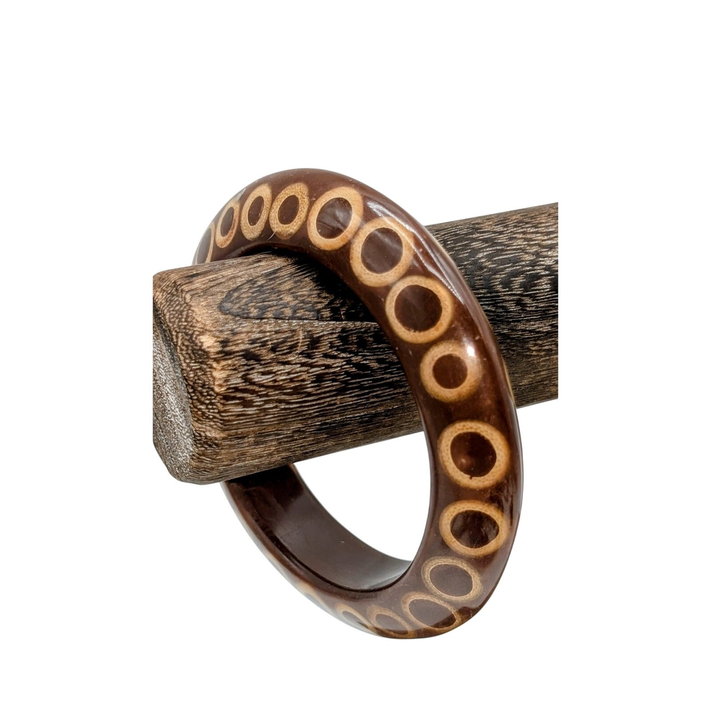 Vintage Kenneth Jay Lane Knife Edge Bamboo Slice Chunky Brown Resin Bangle
