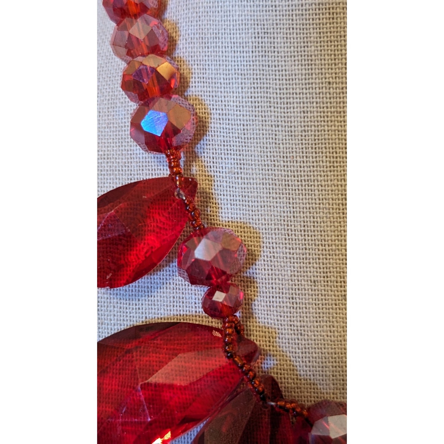 Large Chunky Red Glass Crystal Necklace and Earring Set