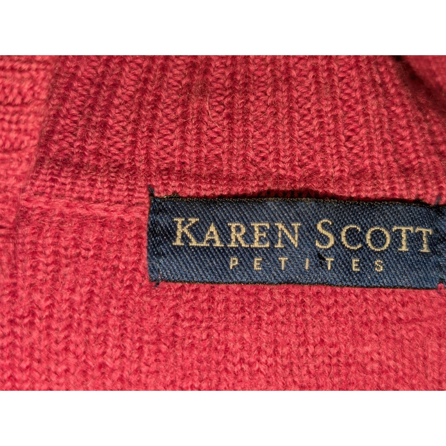 Karen Scott Raspberry Front Full Zip 100% Wool Cardigan Sweater Women's Petite M