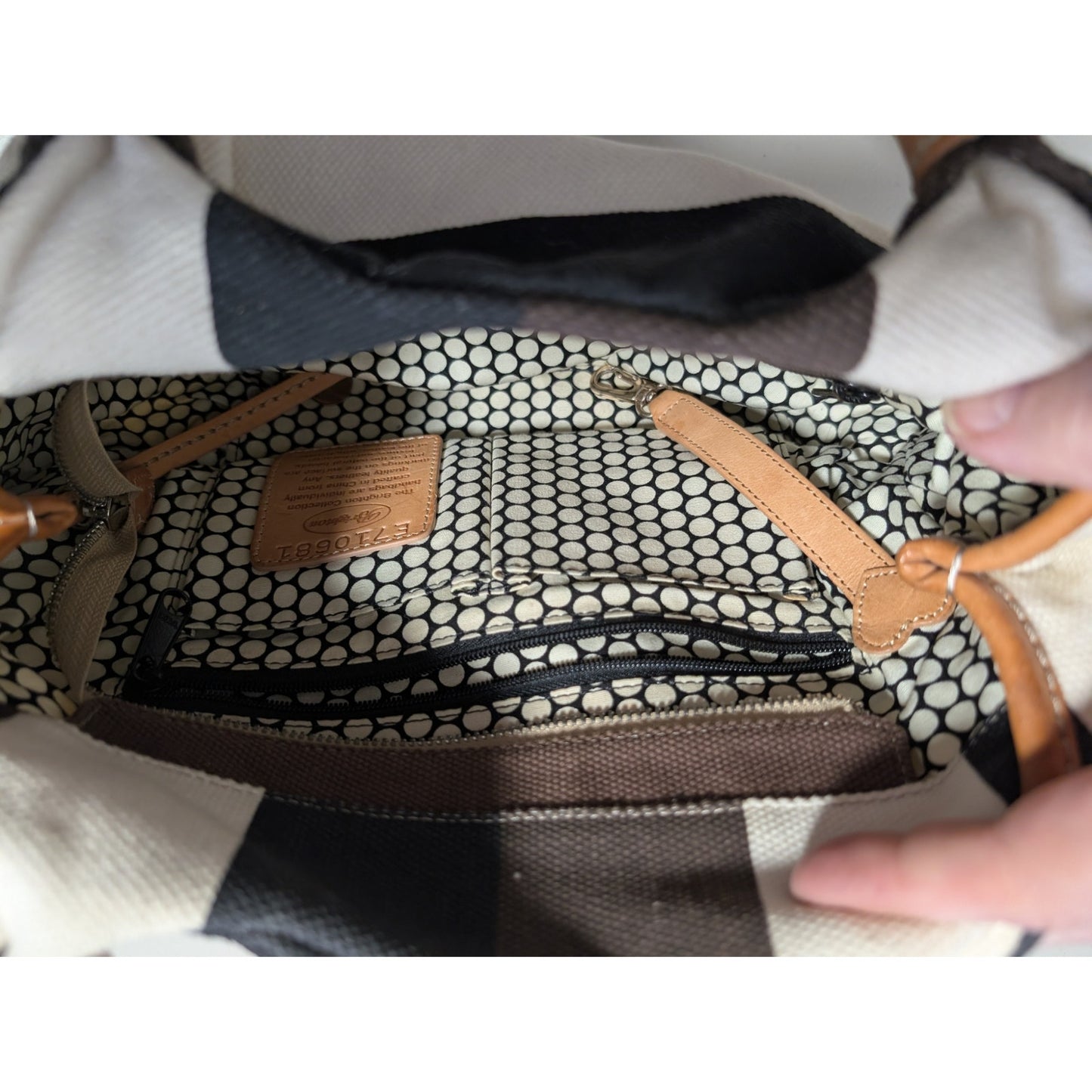 Brighton Brewster Nautical Striped Canvas Leather Handle Star Bottom Bag