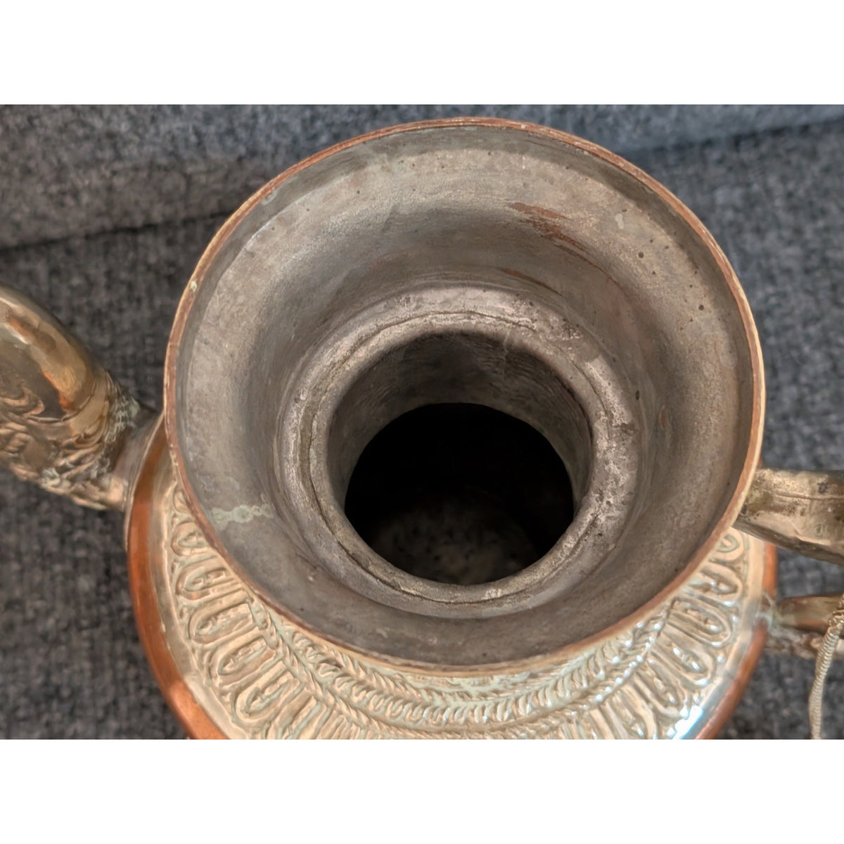 Antique 1900s Tibetan Dragon Tea Pot Ewer Copper With Silver Repose Decoration