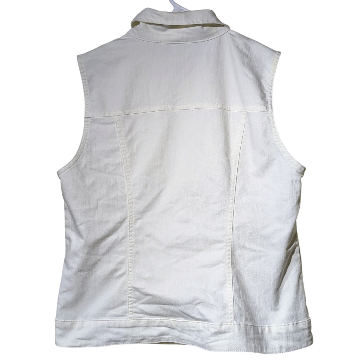 Christopher & Banks White Denim Silver Tone Button Front Flower Color Vest Sz S