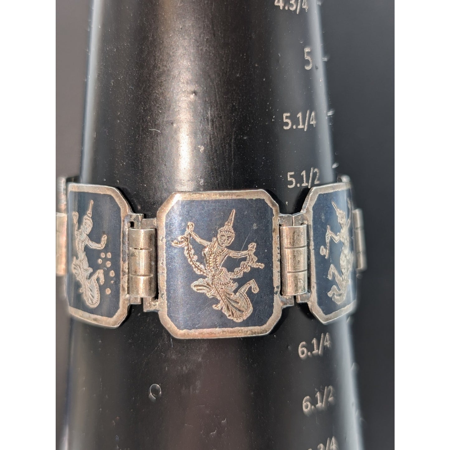 Vintage Siam Niello Sterling Silver Signed BB Sterling Panel Link Bracelet