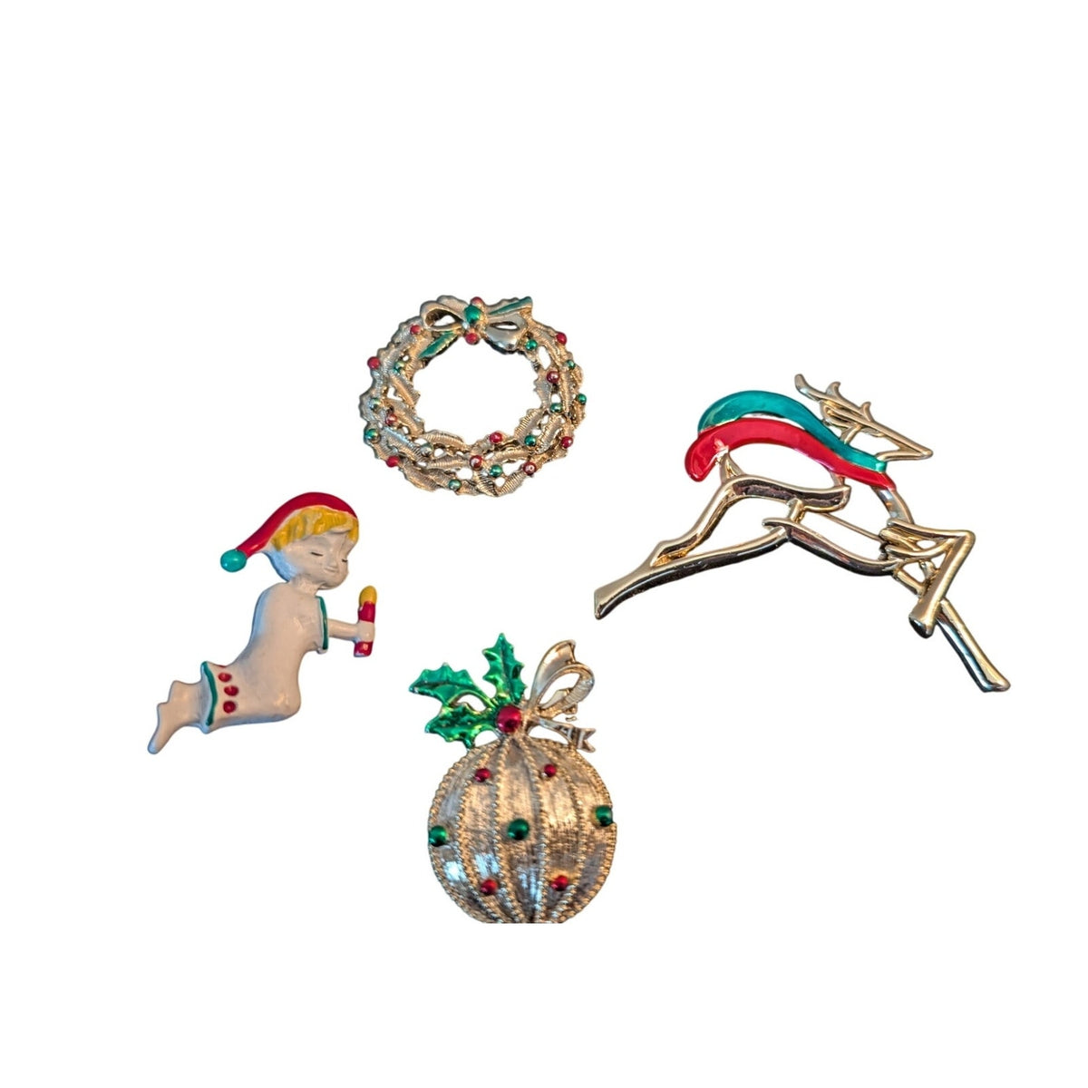 Lot of Four Vintage Signed Christmas Themed Pins