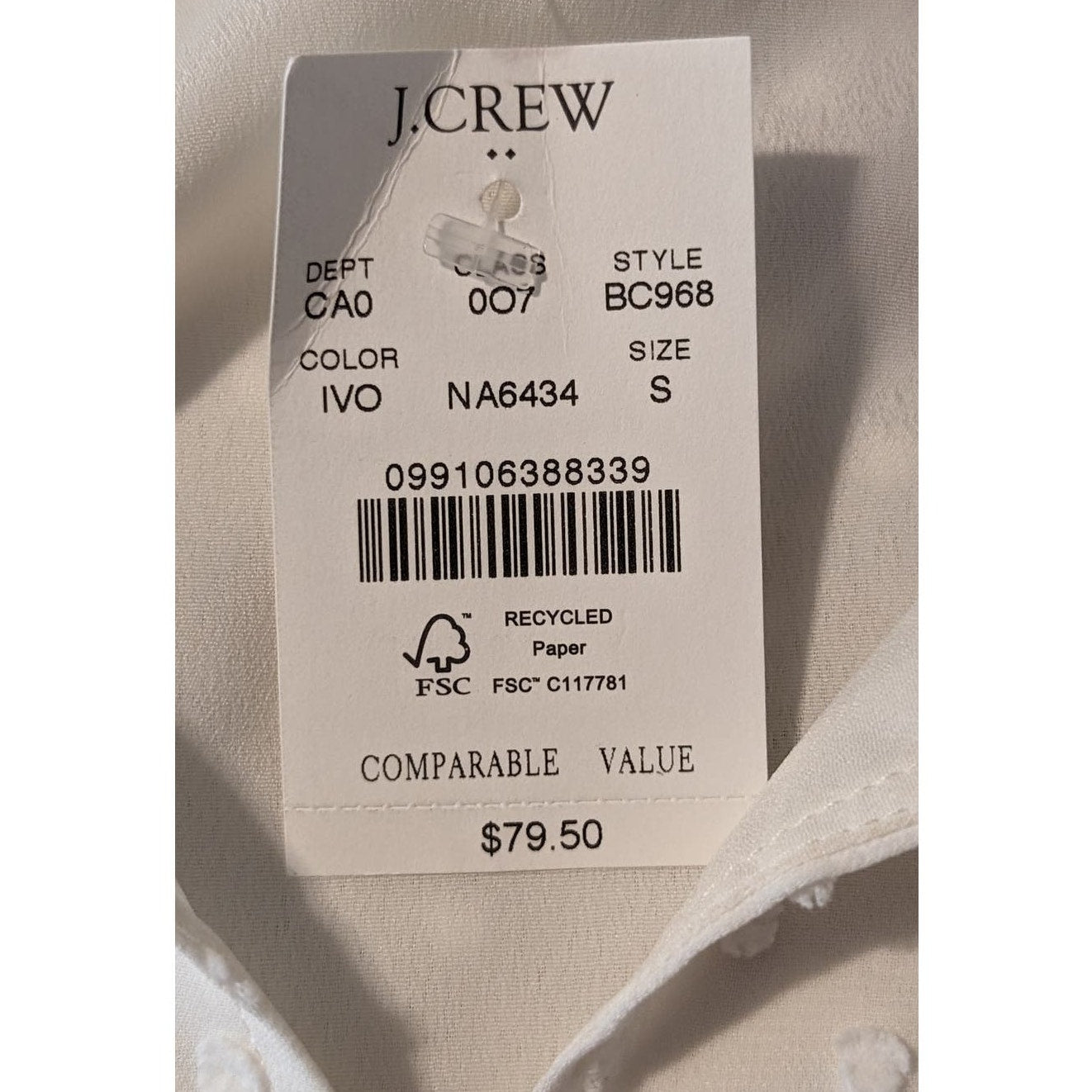 J. Crew NWT Swiss Dot Ivory Ruffle Trim V-Neck Popover Blouse Womens Sz S