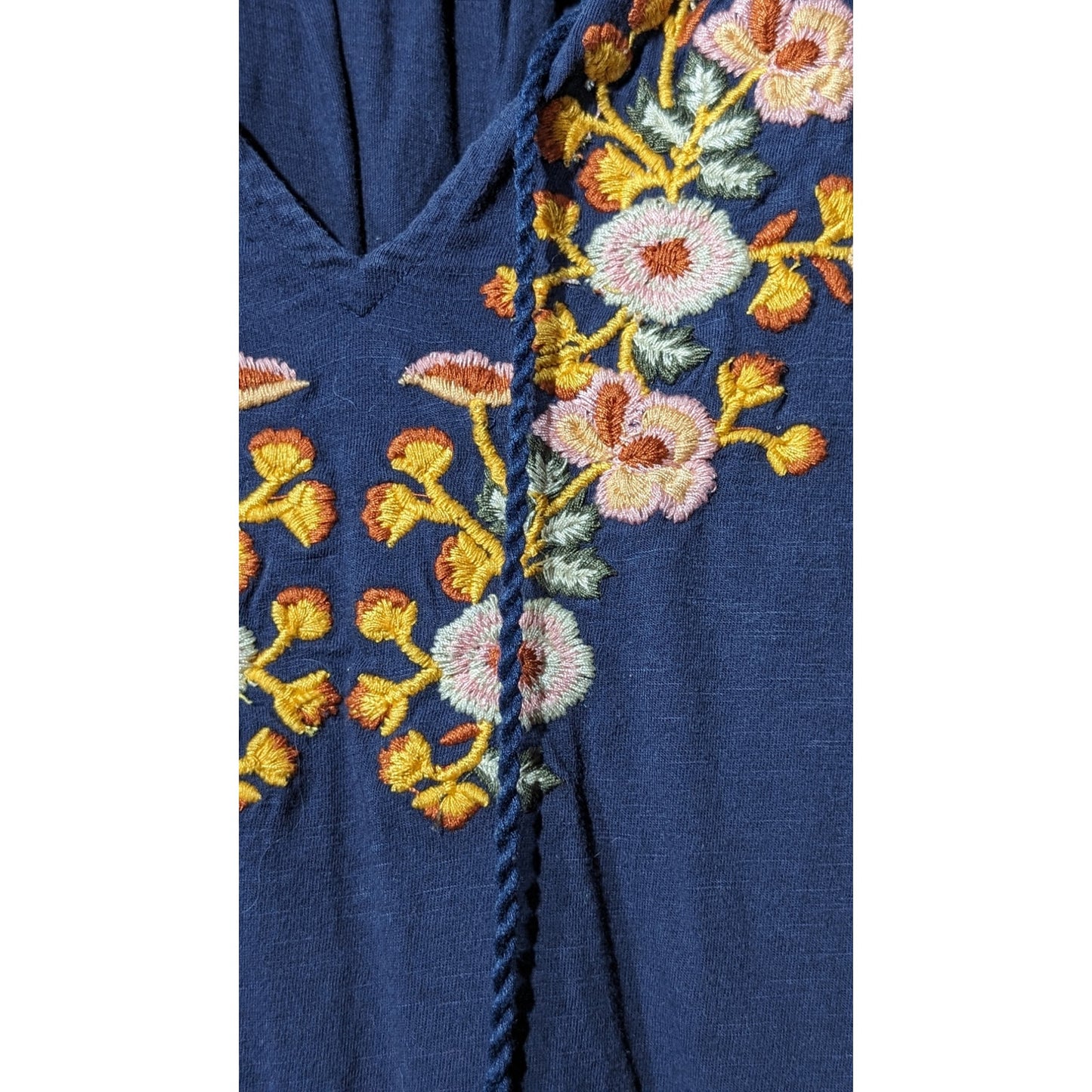 Keep in Touch Floral Embroidered Bell Sleeve Tie Ruffle Neck Top Womens Sz M