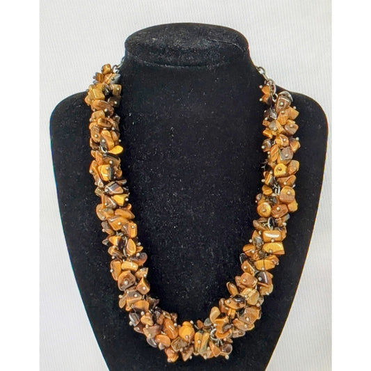 Tiger's Eye Chip Cluster 925 Sterling Silver Toggle Clasp Necklace
