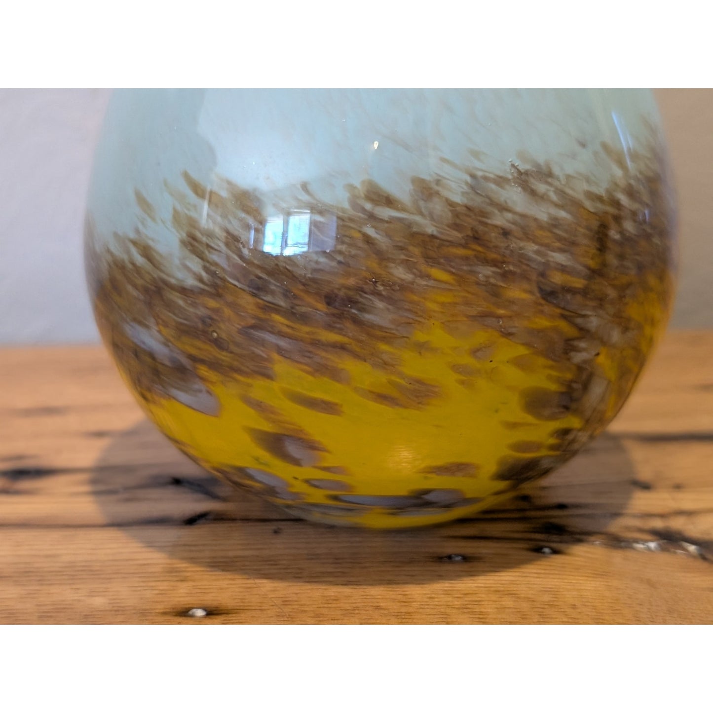 Blue Yellow Gold Art Glass Bulbous Vase