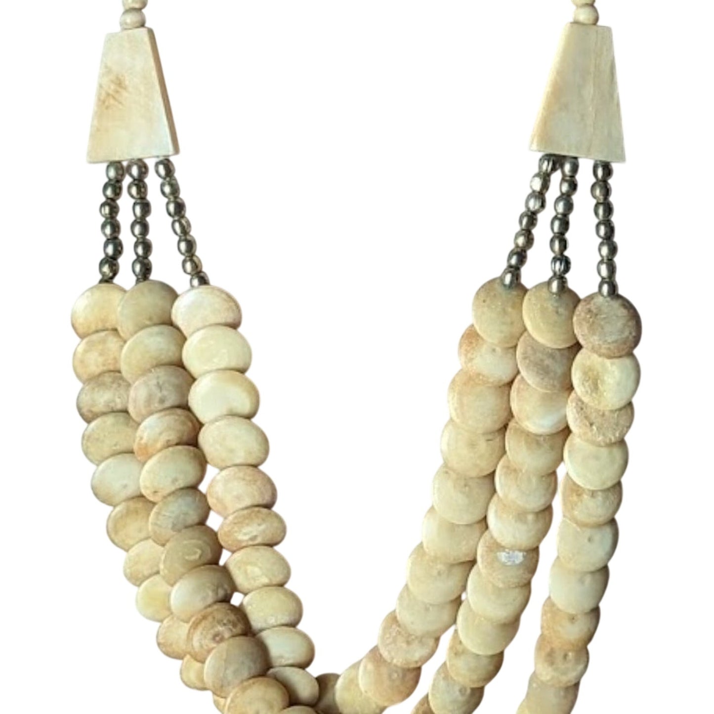 Vintage Multi-Strand Cream Tone Bone/Resin Tribal Statement Necklace