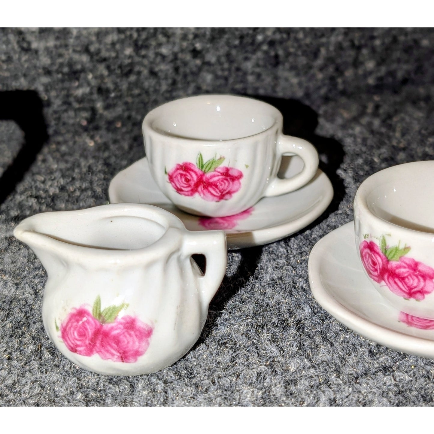 Vintage Thirteen Piece Miniature Child's Pink Rose Tea Set