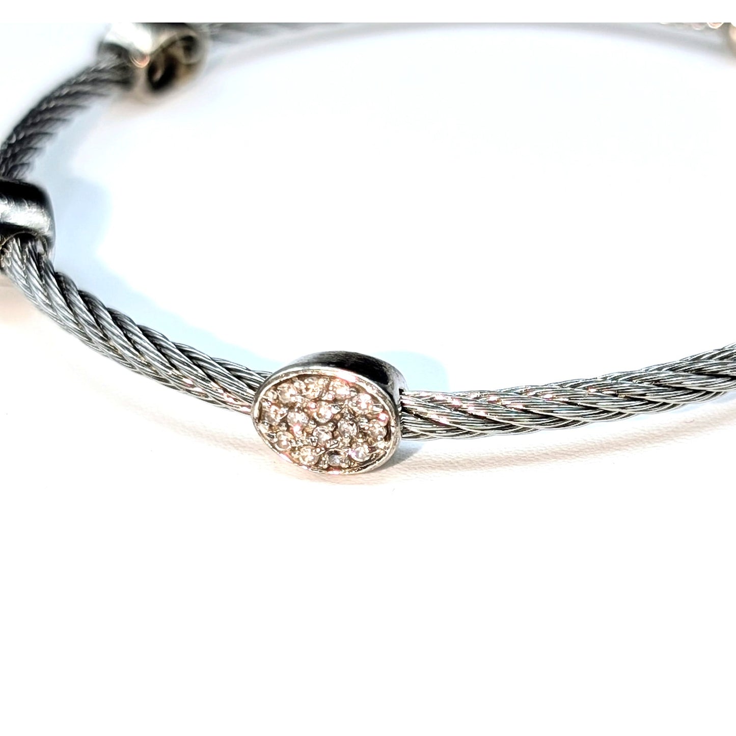 925 Sterling Silver Cable Three CZ Station Bracelet