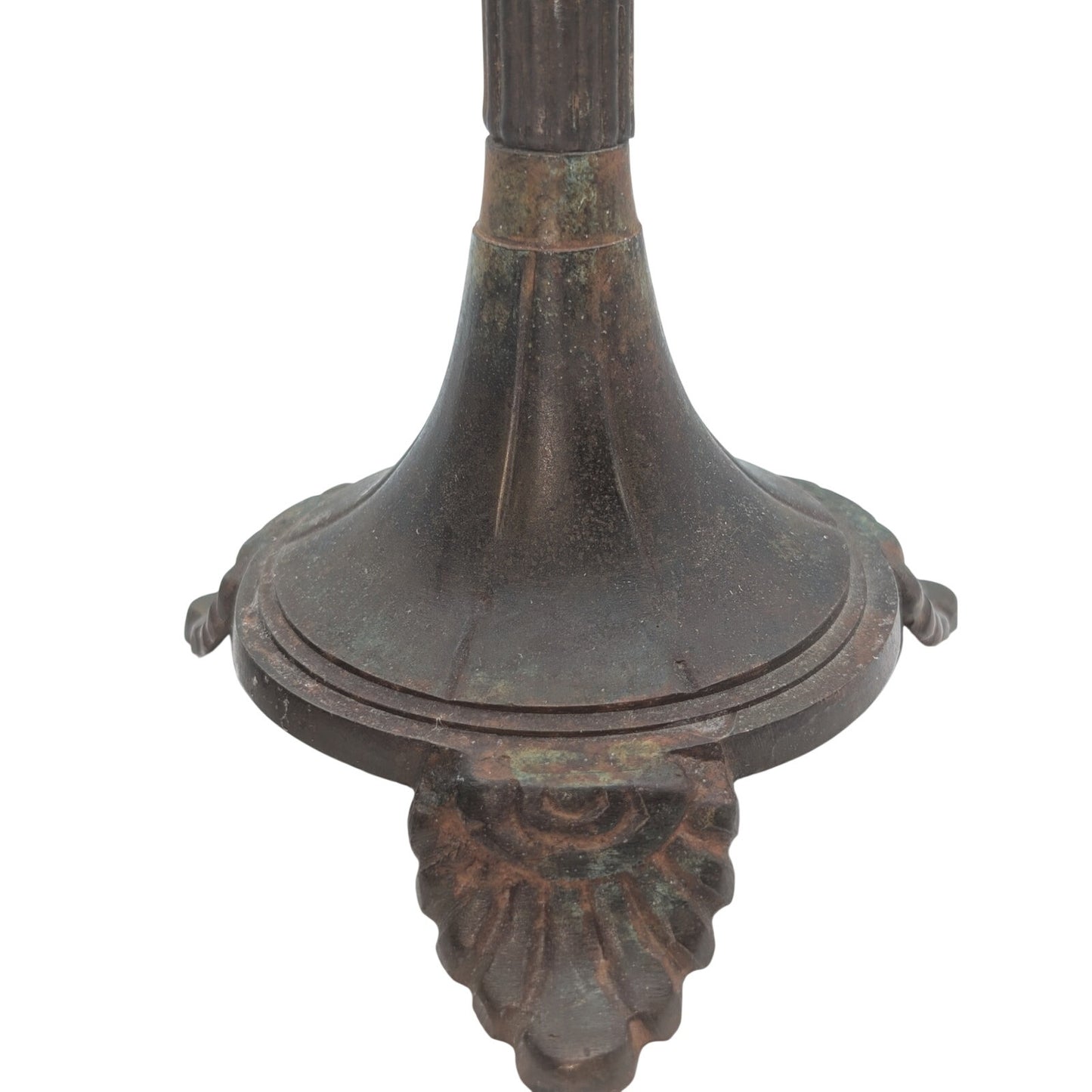 Aged Distressed Patina Pair of Metal Candlestick Holders (Candles Not Included)