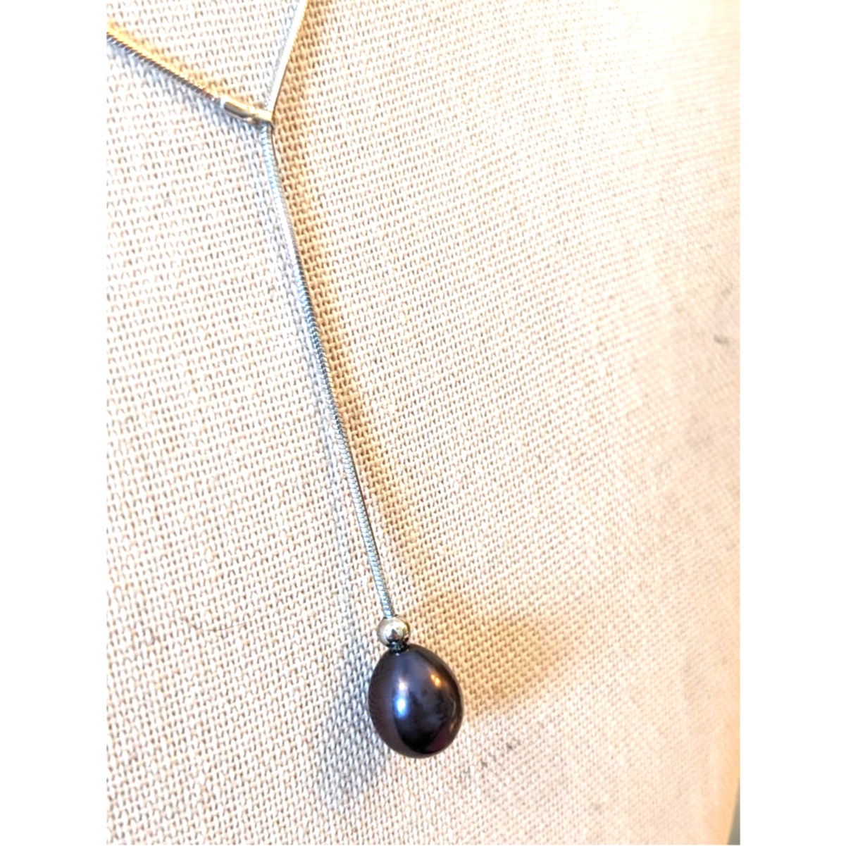 Teardrop Black Pearl 925 Sterling Lariat Necklace