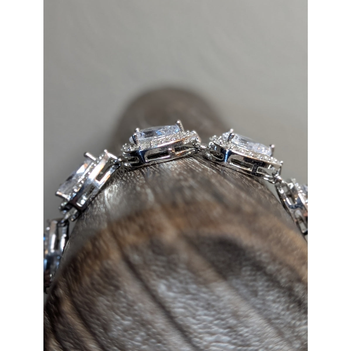 Teardrop Halo CZ Tennis Adjustable White Gold Plated Silver Tone Pull Bracelet