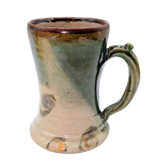 Signed Stamped Studio Pottery Green Yellow Brown Swirl Pattern Mug