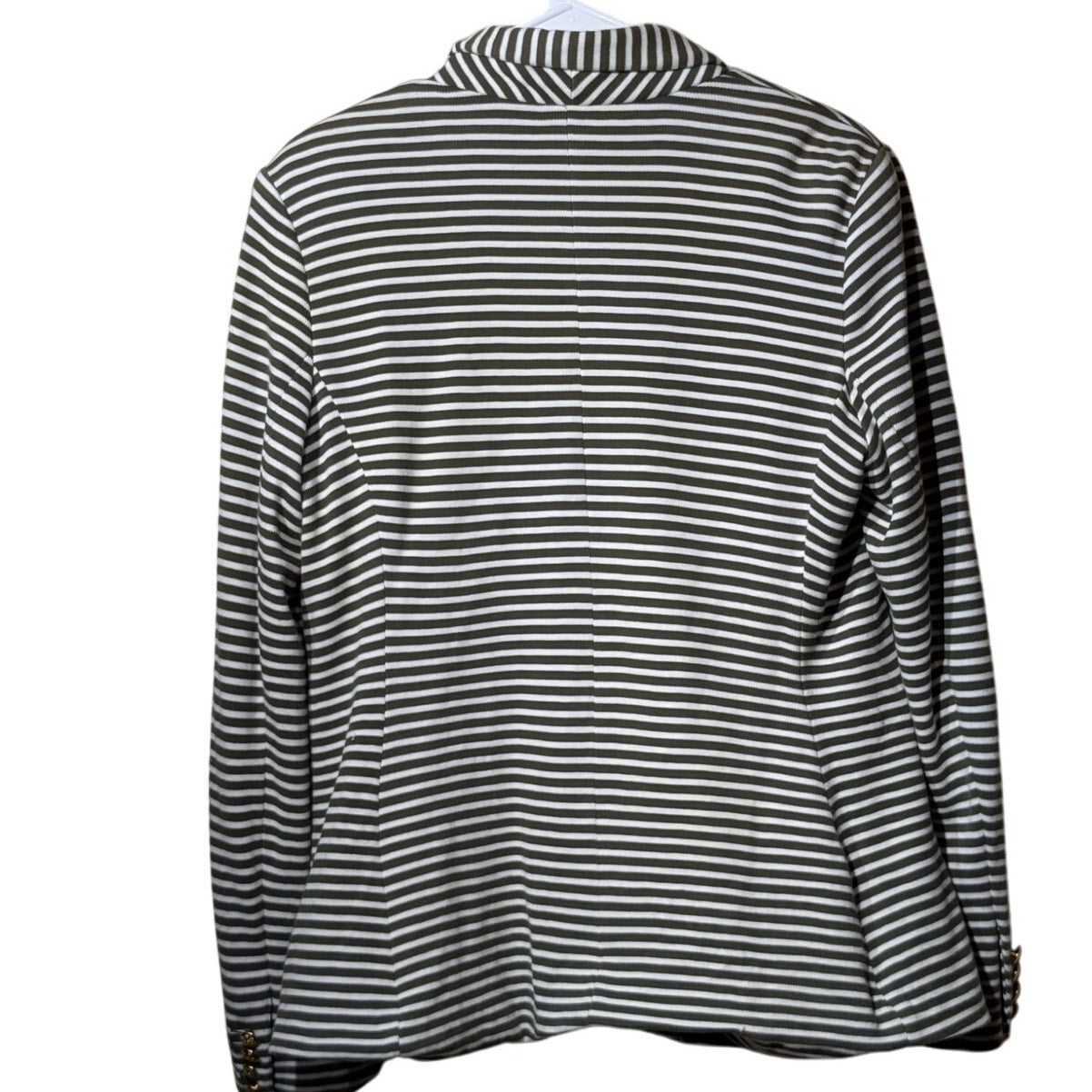 Lauren Ralph Lauren Olive Striped Pique Knit Gold Button Blazer Womens' Sz XL