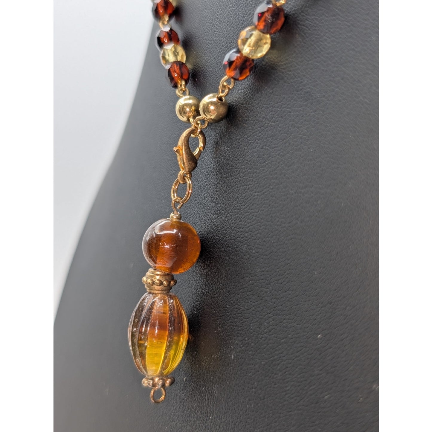 Gold Tone Cognac & Citrine Color 16.75" Necklace & Dangle Earring Jewelry Set