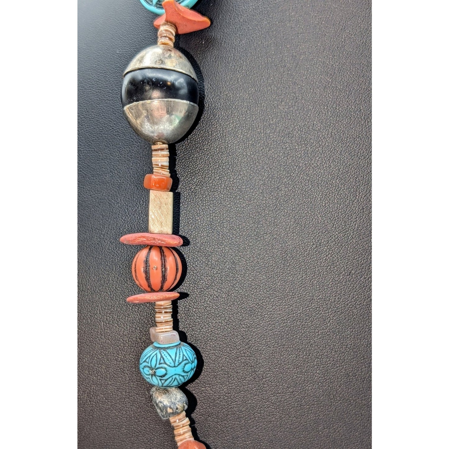 Vtg Southwestern Multi-Shape & Heishi Bead Turquoise Terra Cotta Color Necklace