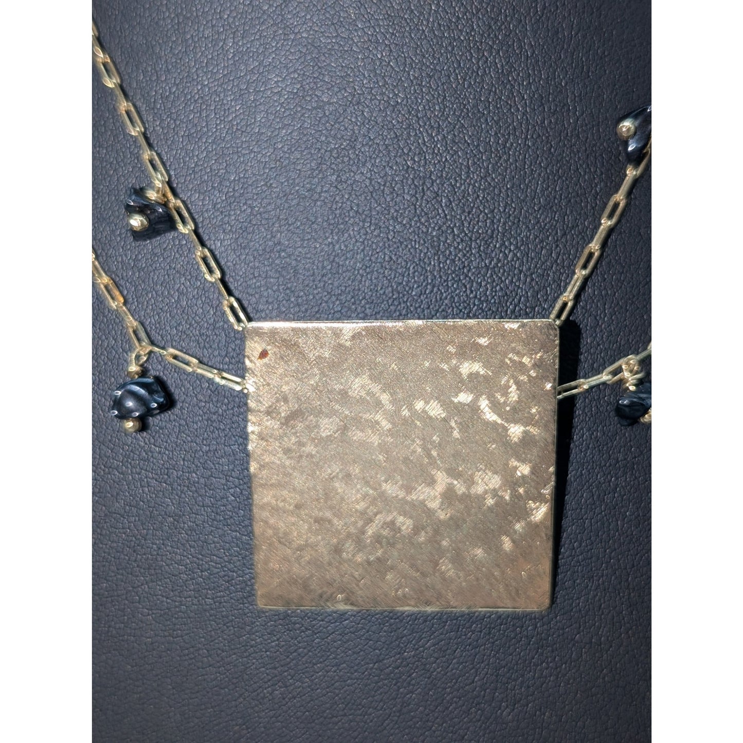 BP Gold Tone Two Strand Black Stone Chip Dangle Square 18"-19.5" Necklace