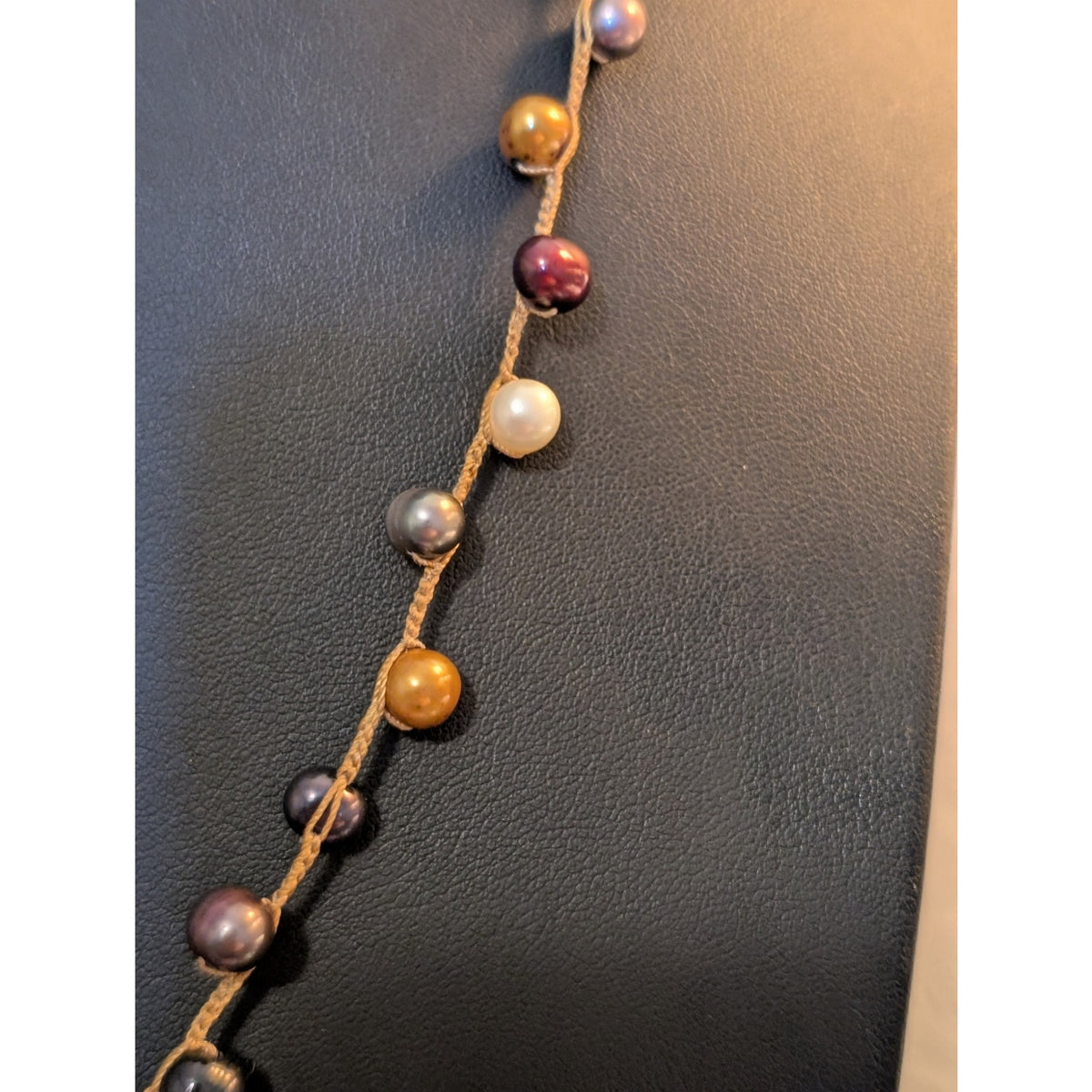 Hand-Crocheted Collection of Multi-Color Natural Pearls W/ Crystal Bauble Clasp