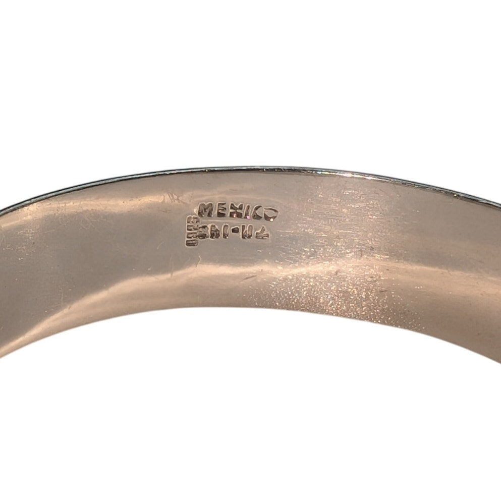 Taxco TM143 Vintage 925 Sterling Silver Dome Cut Out Hinged Bangle Bracelet