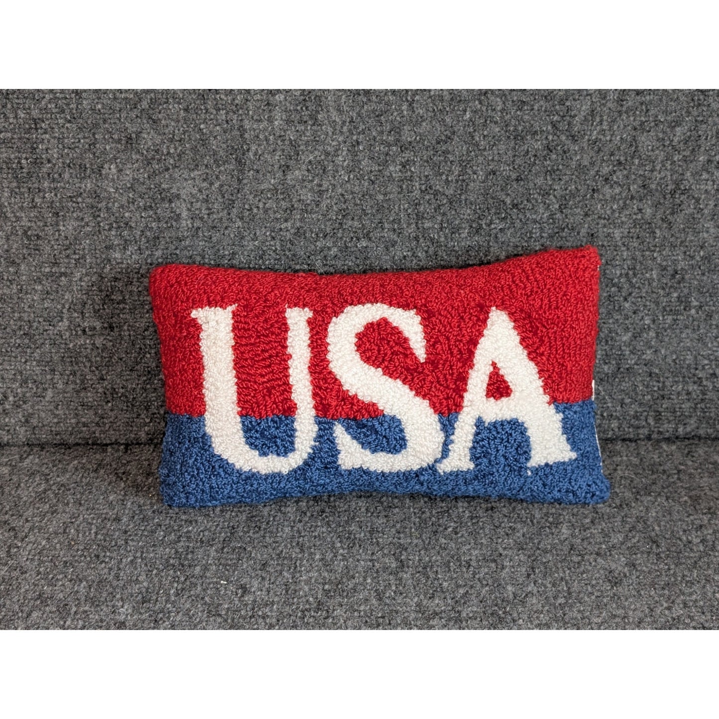 Red White Blue USA Hook Decorative Pillow W/ White Velvet Back