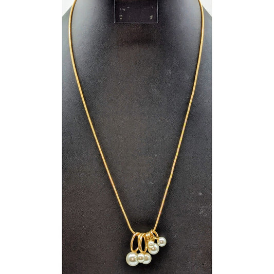 Banana Republic Gold Tone Long Chain Pearl Ring Charm 22" Necklace