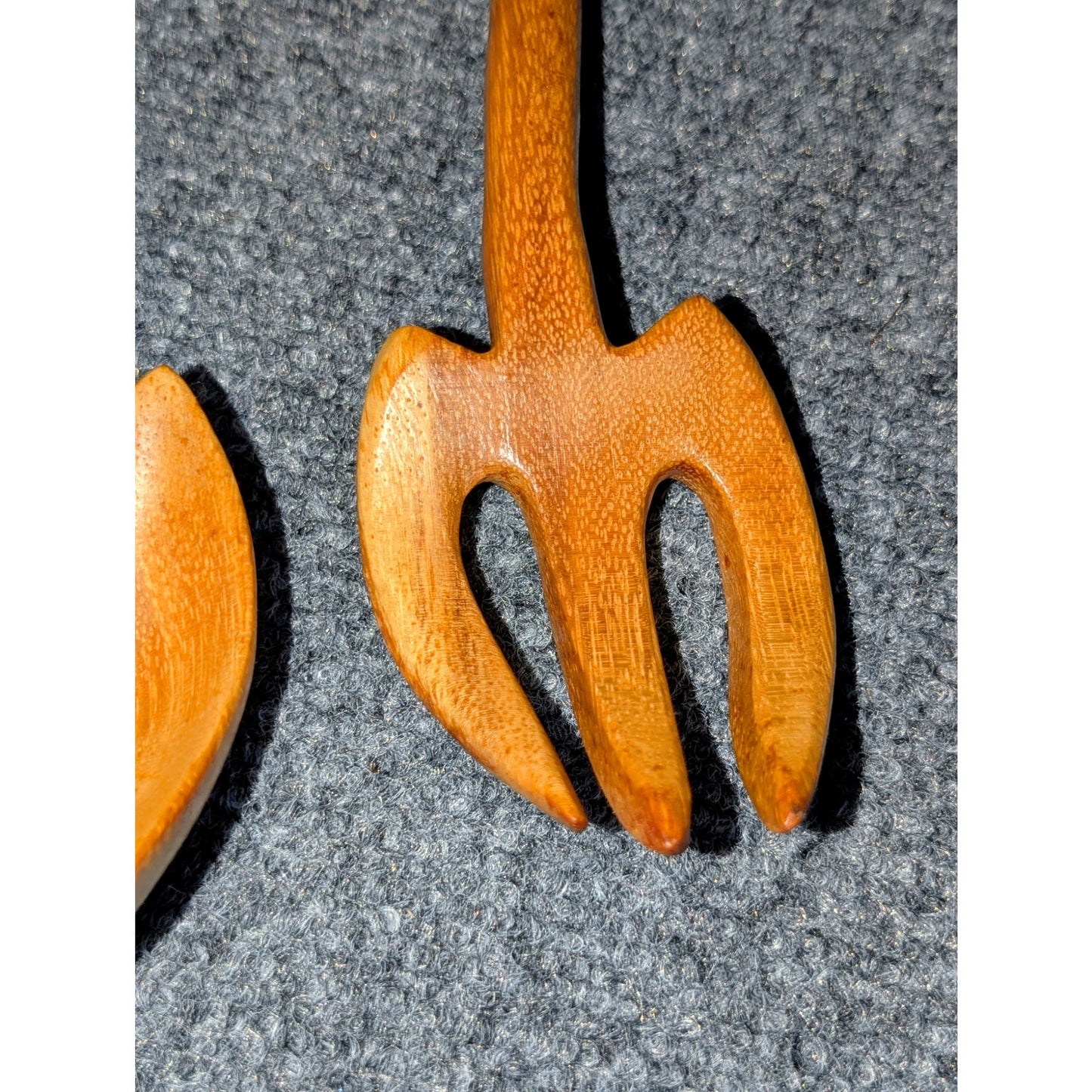 Vintage Mid-Century Hand-Carved Monkey Pod Wood Salad Servers