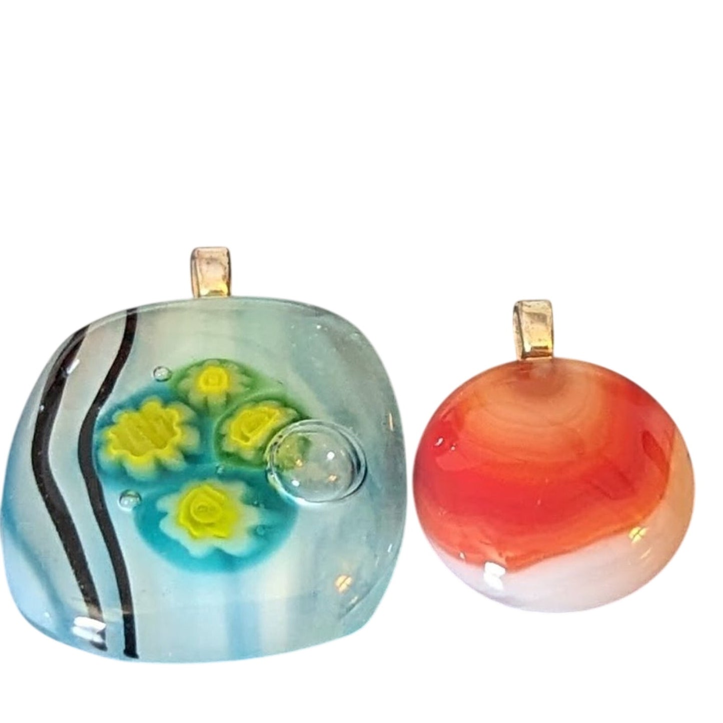 Five Fused Art Glass Pendants and a 925 Italy Bead Ball Chain
