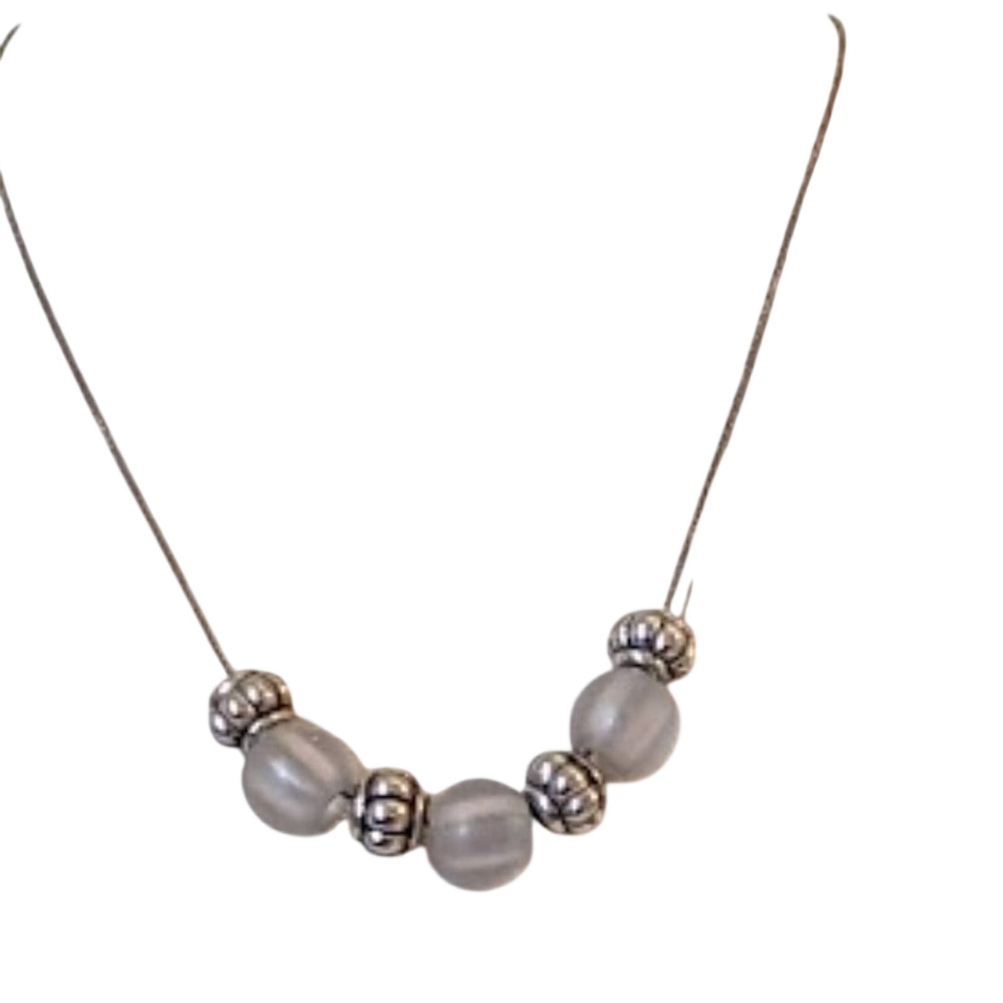 925 Italy Box Chain Smoky Beaded Necklace
