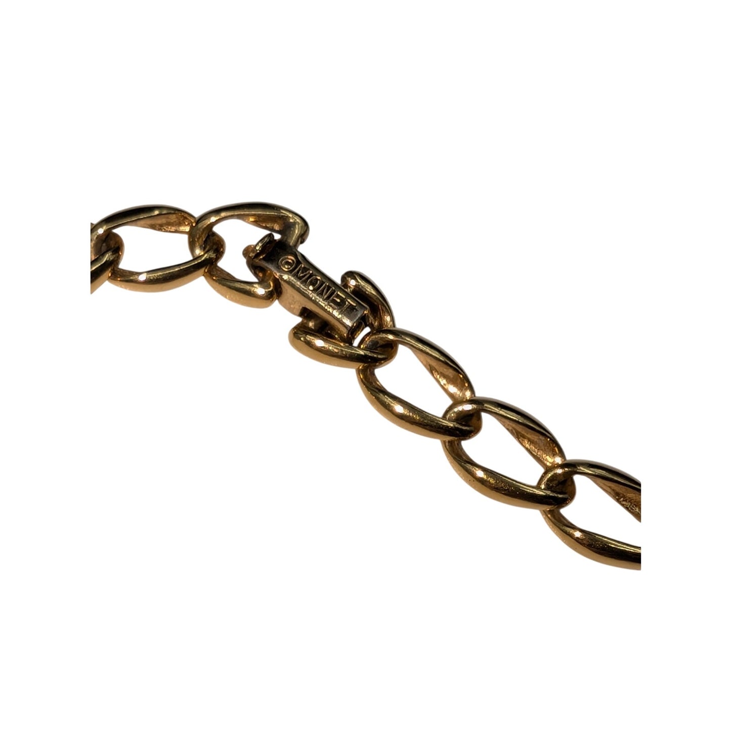 Vintage Monet Cream Enamel Gold Tone Chain Link 16.5" Fold Over Clasp Necklace