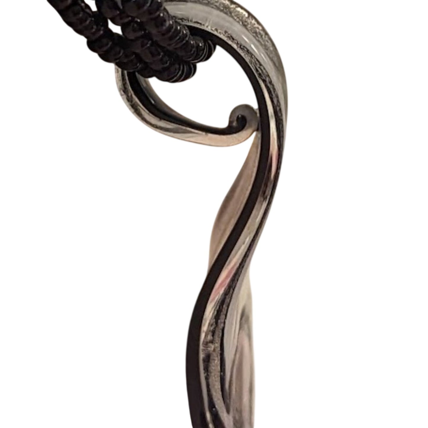 Vintage Black and Silver Dichroic Glass Pendant Black Beaded Necklace