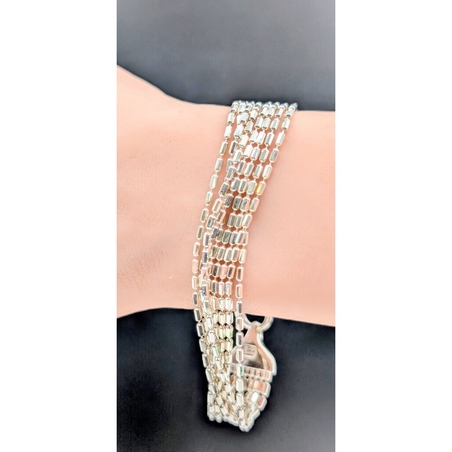 Milor Italy 925 Sterling Silver 8 Strand Chain Link Large Lobster Claw Bracelet