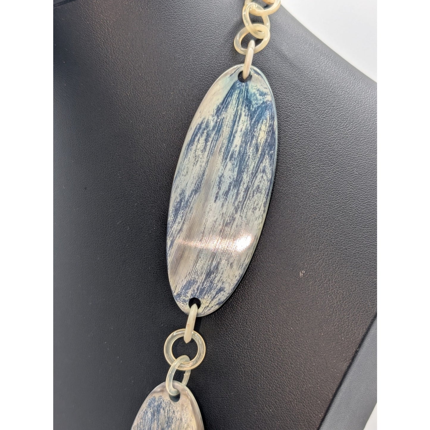 Artisan Created Boho Wood Look Lucite Oval Disk & Loopy Chain 32" Necklace